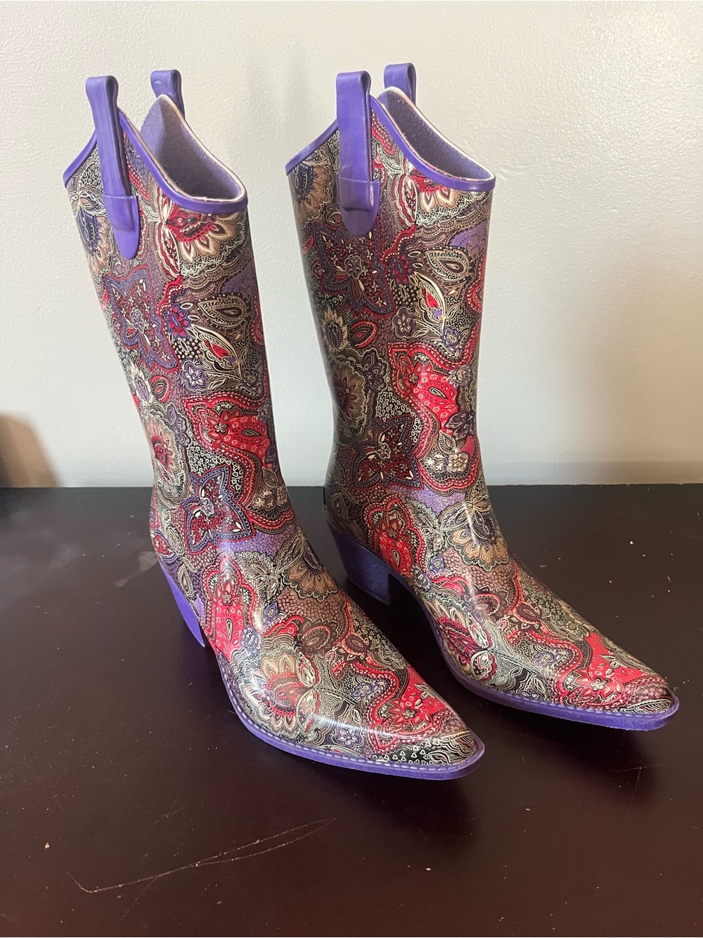 Corkys Paisley Mid-Calf Boots in Purple & Red Accents